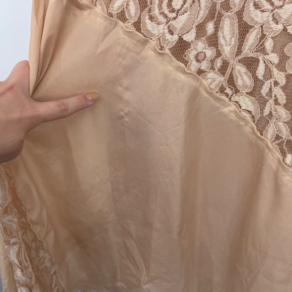 Pretty Angel Lace Asymmetrical Linen Blend Slip Dress Neutral Flawed Size XL - Picture 4 of 7